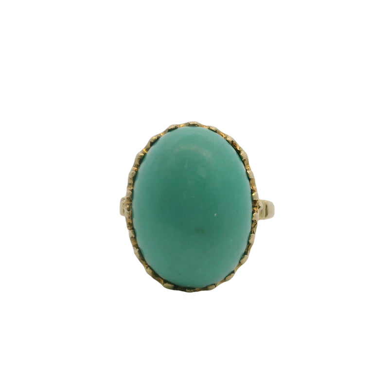 Late Victorian 18kt Yellow Gold Cabochon Turquoise Solitaire Ring Size 7.5