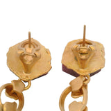 Vintage 1980s Frederica Rettore Solid 18kt Yellow Gold Italian Ruby Rough Dangle/Drop Omegaback Earrings
