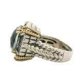 Solid 925 Sterling and 14kt Yellow Gold Prasiolite Diamond Cocktail Ring Size 7