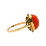 Solid 18kt Yellow Gold and Cabochon 6ct Orange Coral Cocktail Ring Size 9