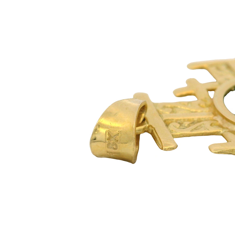 Vintage Solid 18kt Yellow Gold Jerusalem Cross with Widow's Mite Bronze Coin Pendant