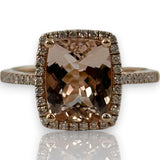 QCD Quality Color Design 14kt Solid Rose Gold Ring with Morganite and Accent Diamond Wedding Engagement Halo Size 7