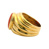 Vintage Solid 18kt Yellow Gold Large 17mm Wide Cabochon Coral Italian Ring Size 5.5