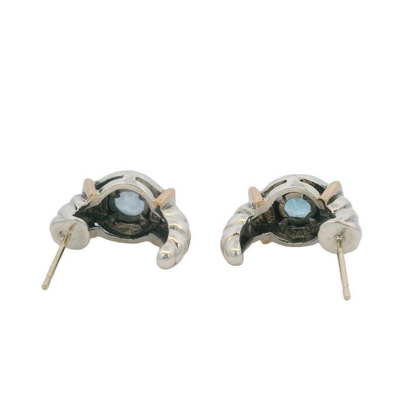 925 Sterling Silver and 14kt Rose Gold Blue Topaz Cable Huggie Stud Earrings