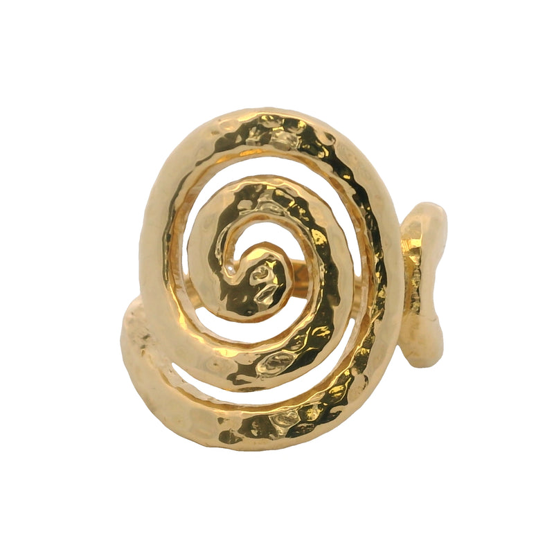 Italian Solid 18kt Yellow Gold Handmade Hammered Spiral Swirl Ring Size 7