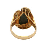 Vintage Solid 14kt Yellow Gold Glittery Boulder Opal and Diamond Cocktail Ring Size 7