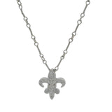 Rare Retired Gabriel & Co Solid 14kt White Gold and Diamond Fleur De Lis Pendant 16" Necklace