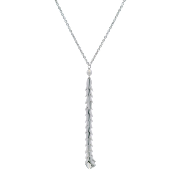 UnoAerre Italian Solid 750 18kt White Gold Leafy Vine Leaves Drop 17.9" Pendant Necklace