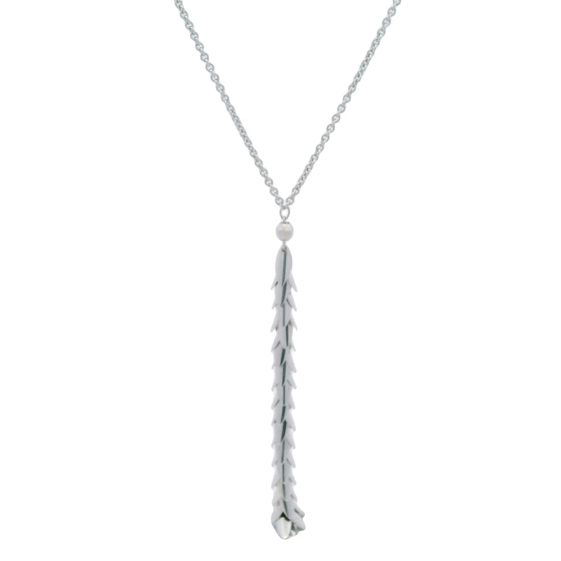 UnoAerre Italian Solid 750 18kt White Gold Leafy Vine Leaves Drop 17.9" Pendant Necklace