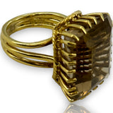 Vintage 1960s Corletto Smokey Topaz Cocktail Ring with Rope Detail Size 5 Made in Italy