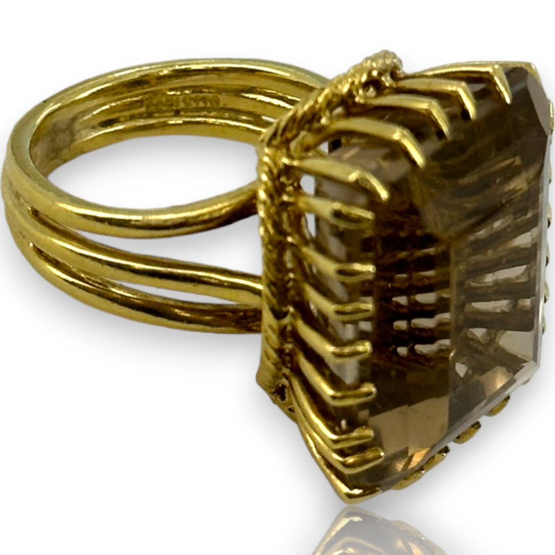 Vintage 1960s Corletto Smokey Topaz Cocktail Ring with Rope Detail Size 5 Made in Italy