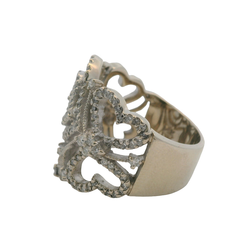 EFFY Solid 14kt White Gold Diamond Swirl Heart Statement 20mm Cluster Ring Size 7.5