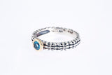 T&C Aquamarine Byzantine Carved Band 925 Silver & 14K Yellow Gold Ring Sz 7 1/4