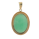 Vintage Solid 14kt Yellow Gold and Bezel-Set Green Jadeite 1.29" Cabochon Oval Pendant