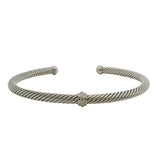 David Yurman 925 Sterling Silver Cable Flex Station Bracelet with Diamonds Size M 6.5