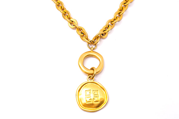 Vintage Givenchy Logo Matte Anchor Link 2 Strand Chain Gold Tone 16.5" Necklace