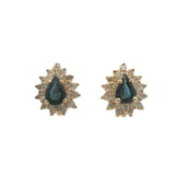 Vintage Clyde Duneiere Solid 14kt Yellow Gold Sapphire and Double Diamond Halo Omega Back Earrings