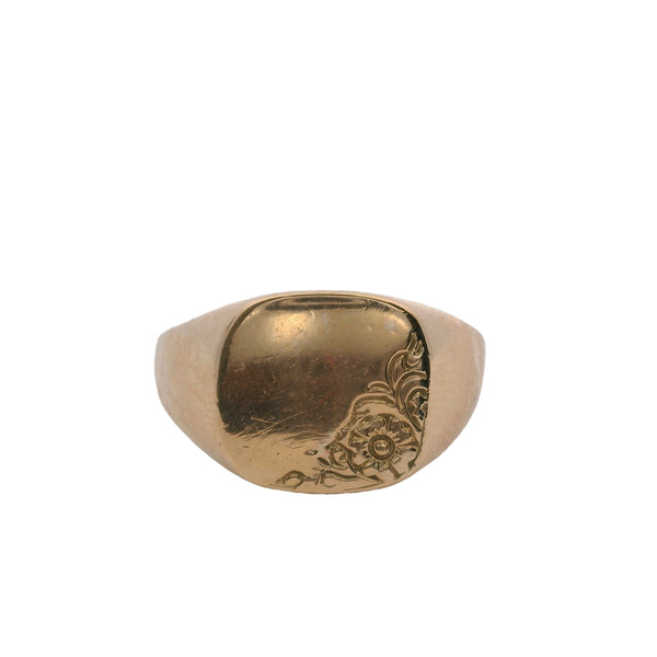 Antique 1930s 10kt Rose Gold Floral Carved Signet Ring Size 5.75