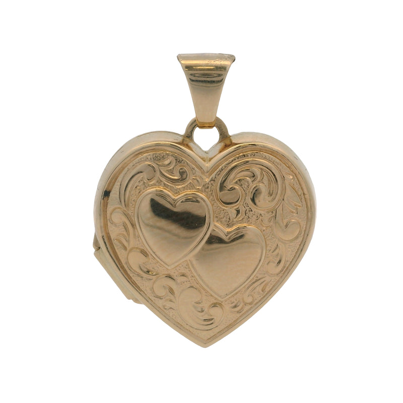 Vintage Mid-Century Solid 14kt Yellow Gold Hearts Double Sided Locket Pendant