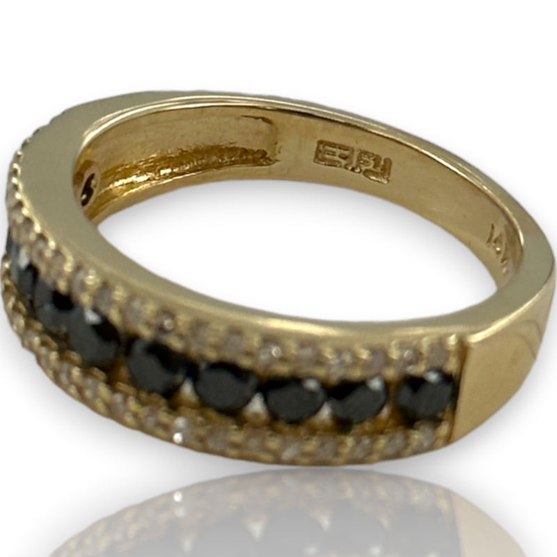 EFFY 14kt Yellow Gold Stackable Accent 5.4mm Band with Black and White Diamonds Size 7 Ring
