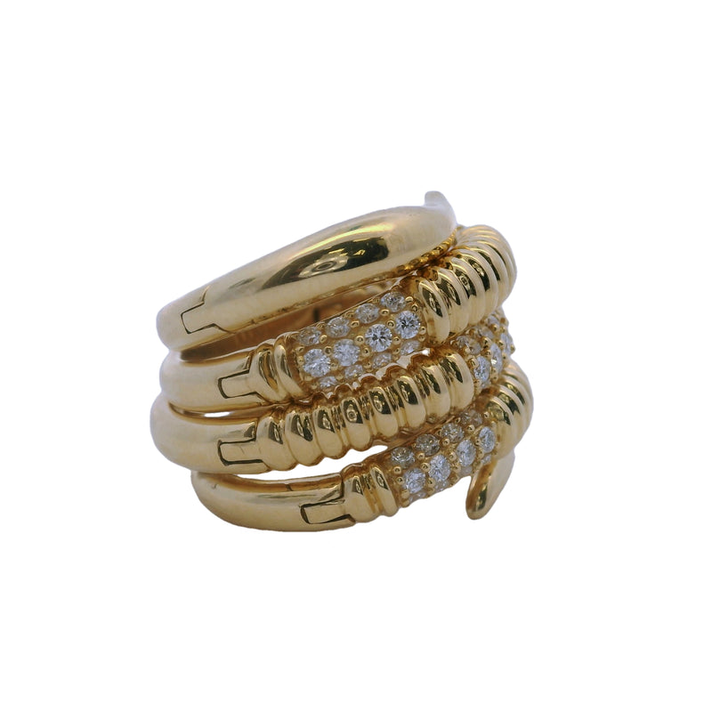 Solid 18kt Yellow Gold and 0.66ctw Diamond Snake 5-Coil Hinged Wrap Ring