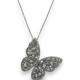 EFFY Nature Collection Solid 14kt White Gold and 1.88ctw Diamond Butterfly Pendant with Matching 16"-18" Adjustable 14kt Chain