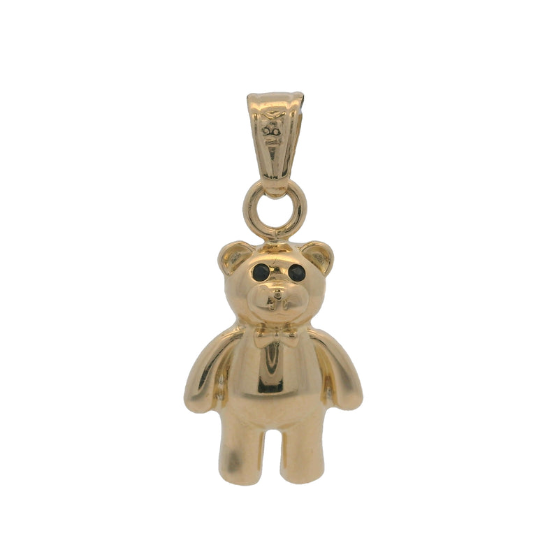 Solid 18kt Yellow Gold Mini Teddy Bear 21.5mm Long Pendant with Black Spinel Eyes