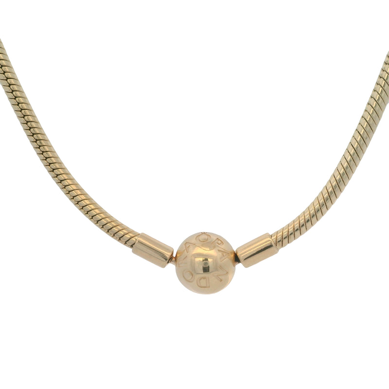 Pandora Moments Solid 14kt Yellow Gold Snake Chain Necklace with Round Clasp 17.5"