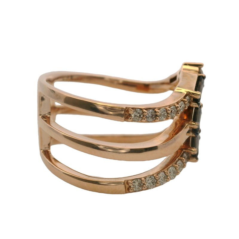 Le Vian 14kt Rose Gold "Chocolate" Smoky Quartz and Diamond 3-Band Stacked Ring Size 7