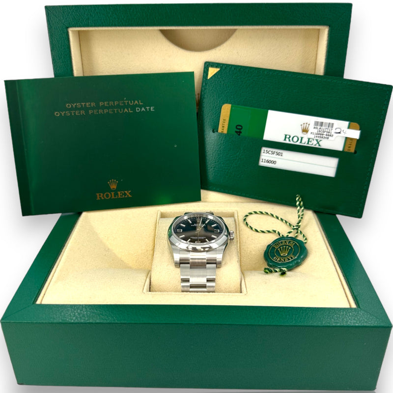Rolex Oyster Perpetual 36mm Stainless Steel Blue Dial 116000 B&P Watch