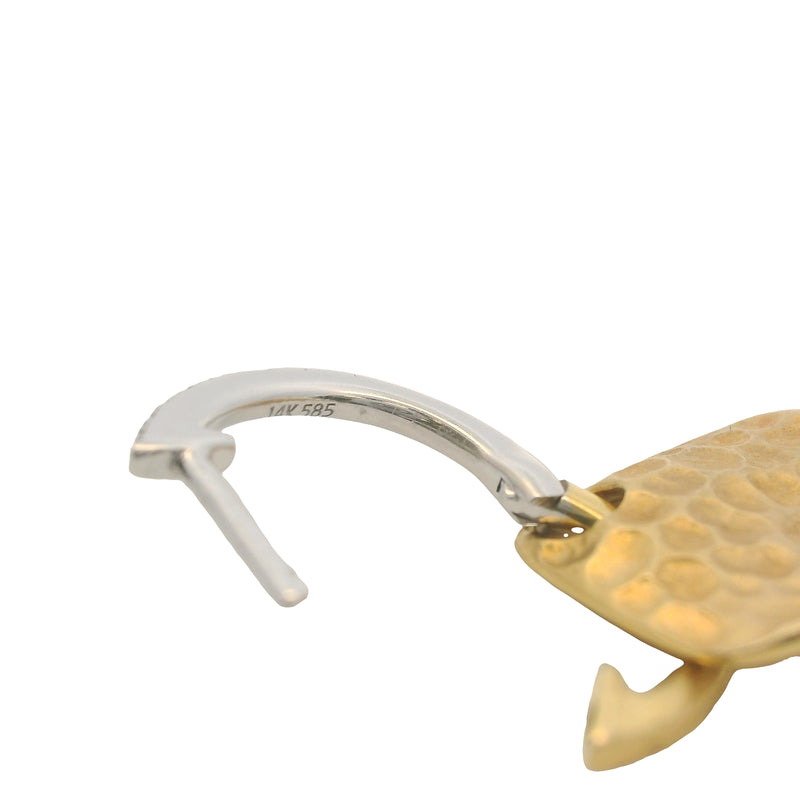 Solid 14kt White and Yellow Gold Reversible Hammered Square Diamond Dangle Snap Earrings