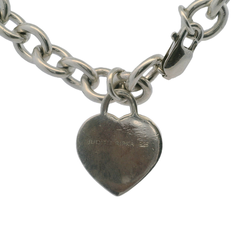 Judith Ripka 925 Sterling Silver Circle Link Heart Tag 7.8" Bracelet