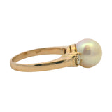 Vintage Solid 14kt Yellow Gold, 9mm Pearl, and 0.30ctw Diamond Cocktail Ring Size 6