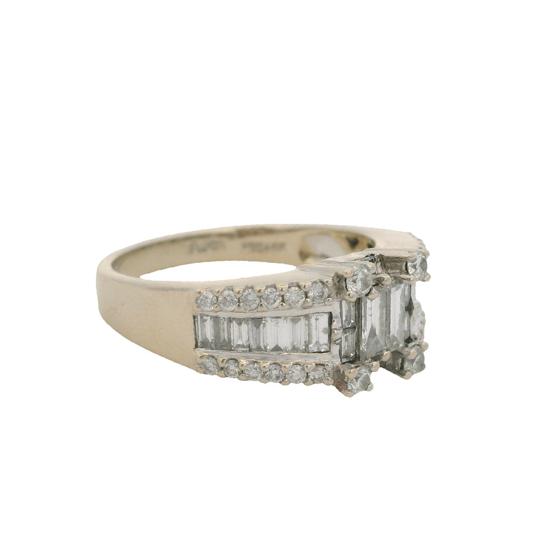 LeVian Solid 18kt White Gold and Baguette and Round 1.91ctw Diamond Cluster Ring Size 9.75