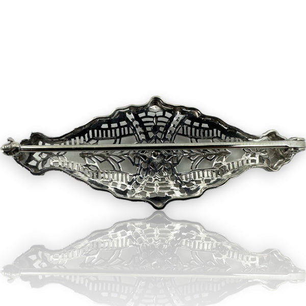 1920s Art Deco Filigree 0.01ct Diamond Accent 14k ESEMCO Brooch