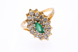 Natural Emerald & Diamond Halo Cluster Cocktail 14K 585 Yellow Gold Ring Size 7