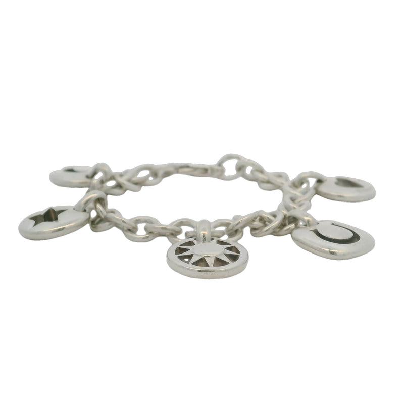 Tiffany & CO Rare Retired 925 Sterling Silver Stencil 5-Charm Thick Chain 7.5" Bracelet
