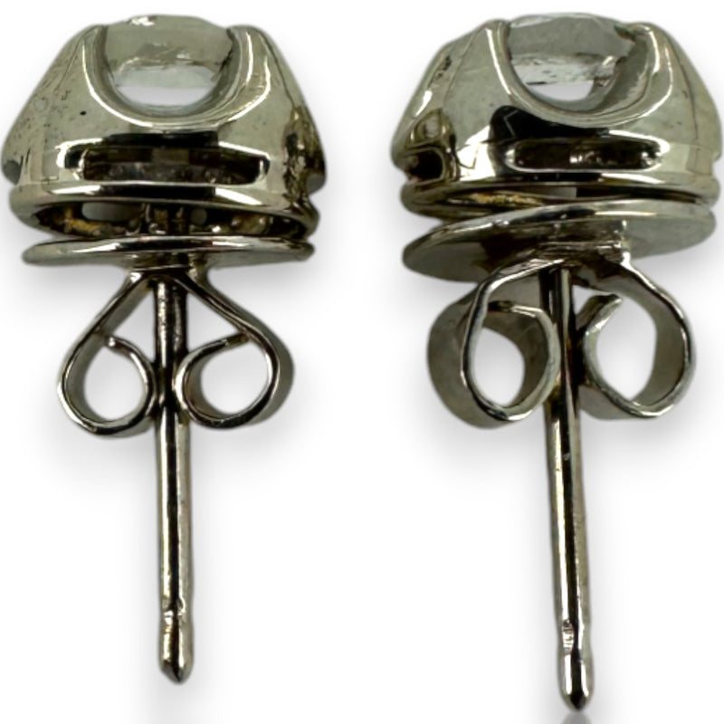 Vintage 14kt Solid White Gold Belcher-Setting with Antique Rose-Cut Diamond 8.2mm Stud Earrings