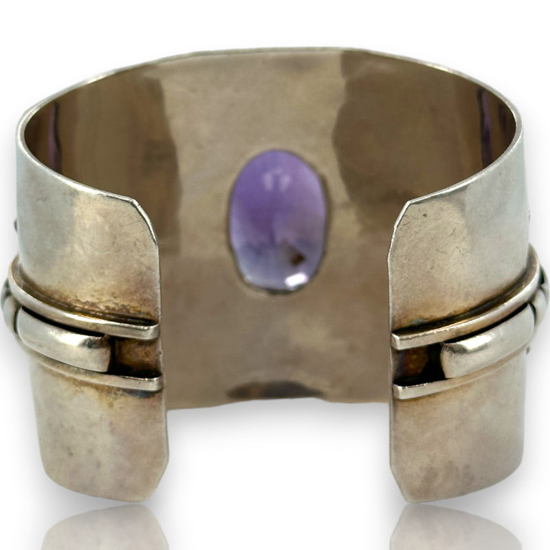 Robert T Kelly Navajo Native American 925 Sterling Silver and 62ct Amethyst Heavy Large Cuff Bracelet