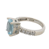 EFFY Solid 14kt White Gold Aquamarine Solitaire Ring with Diamond Sides Size 7