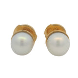 Vintage Mecan Solid 18kt Yellow Gold and 6.7mm AAA Akoya Pearl Secure Stud Earrings