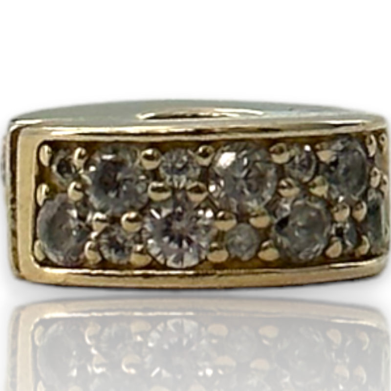 Pandora Solid 14kt Yellow Gold Clear Pave Clip Spacer Charm with CZ Cubic Zirconia Stones Pendant ALE 585