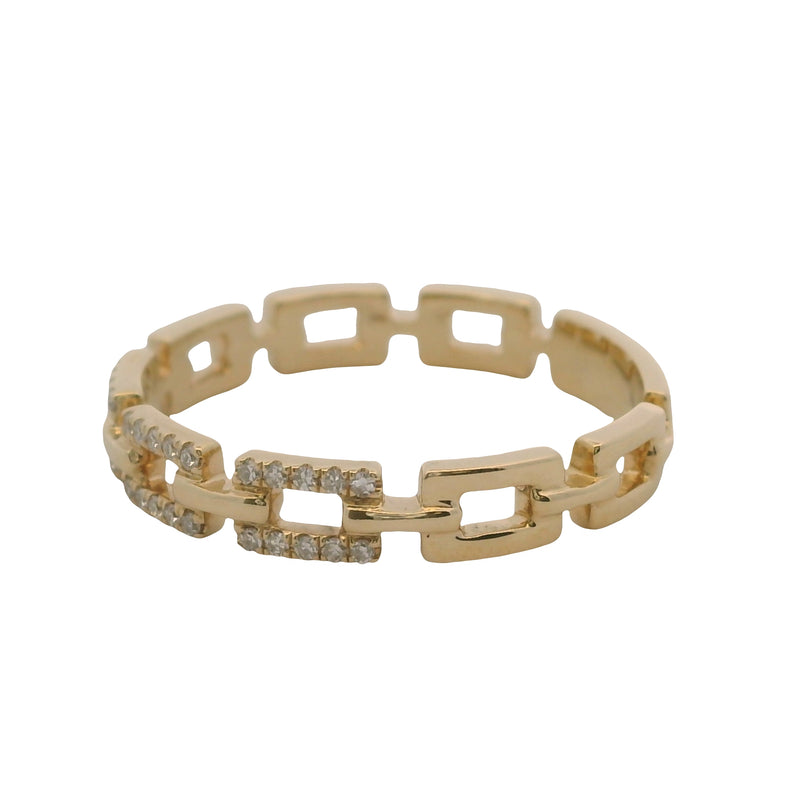Solid 14kt Yellow Gold and Diamond Pave Chain Band Ring Size 8