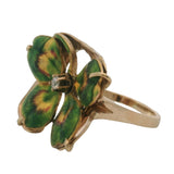 Antique Mid-Victorian 14kt Yellow Gold Lucky 4-Leaf Clover Old Mine Diamond Ring Size 9.5