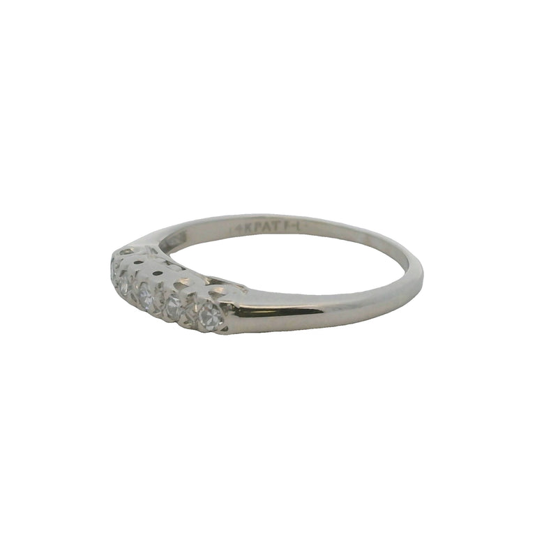 Vintage 1950s Polishook & Son 14kt White Gold and Diamond 3mm Wedding Band Ring Size 6.25
