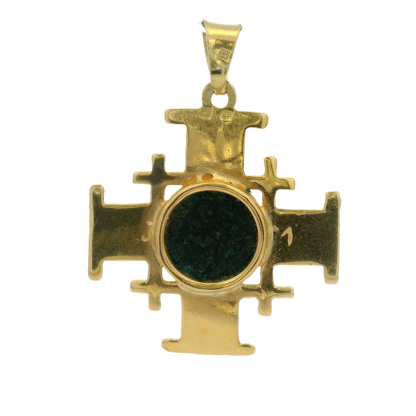 Vintage Solid 18kt Yellow Gold Jerusalem Cross with Widow's Mite Bronze Coin Pendant