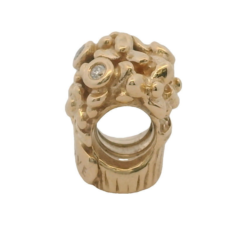 Pandora Retired Solid 14kt Yellow Gold and Diamond Love Bouquet Bead Charm