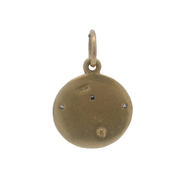 Colgante Helen Ficalora con forma de disco de la realeza y corona de 3 diamantes en oro amarillo de 14 kt