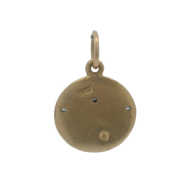 Colgante Helen Ficalora con forma de disco de la realeza y corona de 3 diamantes en oro amarillo de 14 kt