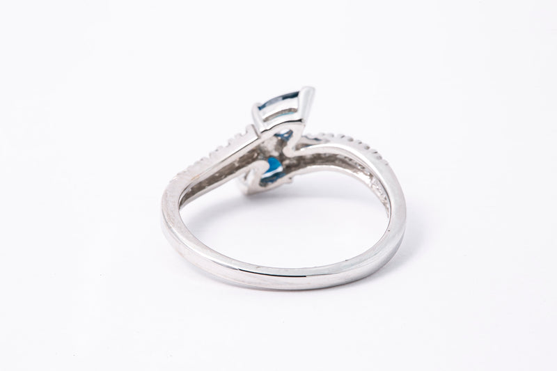 Sapphire & Diamond Crossover Band 14K 585 White Gold Ring Size 6 1/2